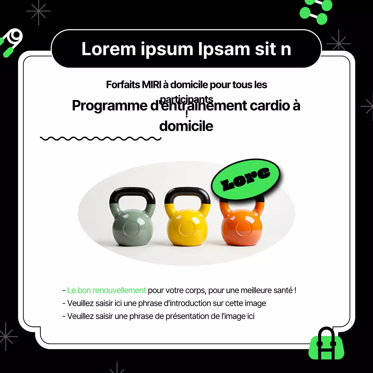 Recruter des supporters pour une séance d'entraînement à domicile kitsch en néon et noir