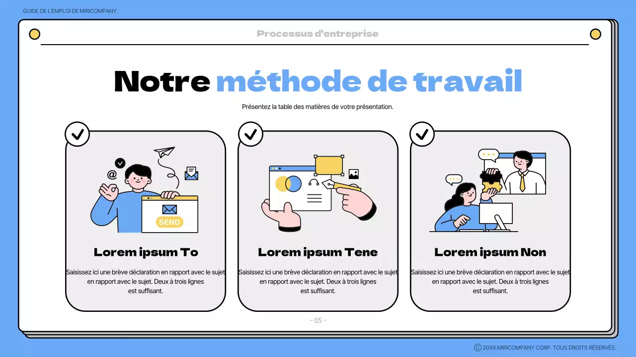 Matériel de formation pour le livre d'accueil bleu et jaune