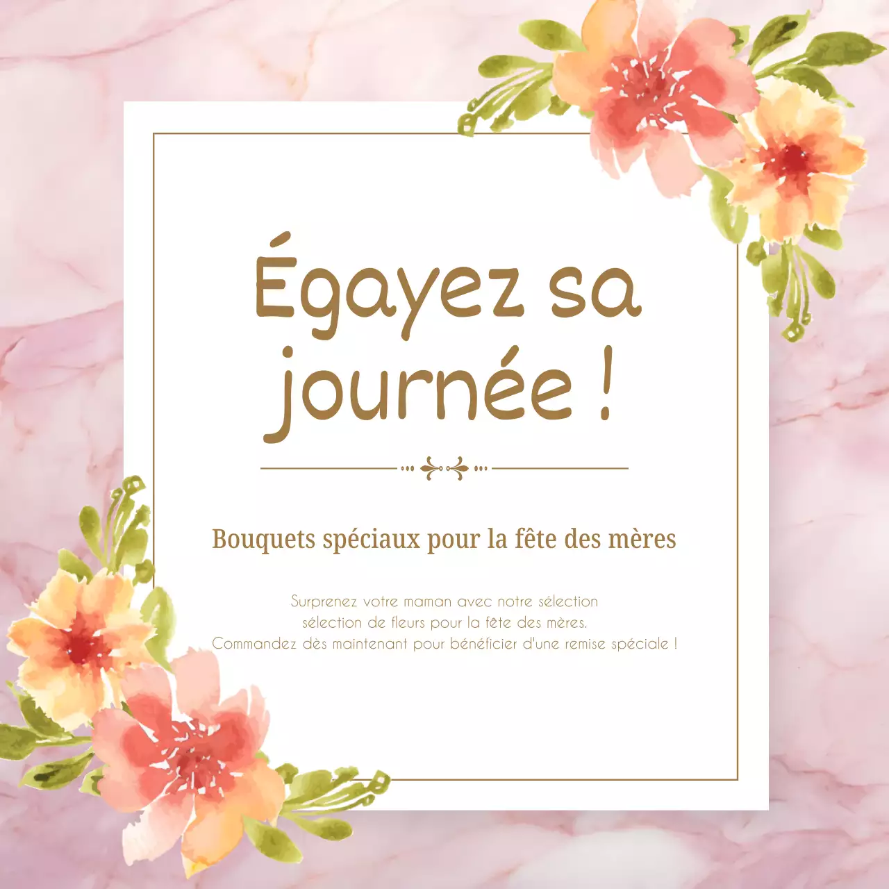 Publicité pour l'événement de la fête des mères avec des fleurs élégantes roses et vertes