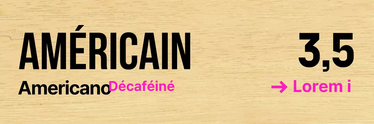 Café avec un lettrage noir clair et des accents roses