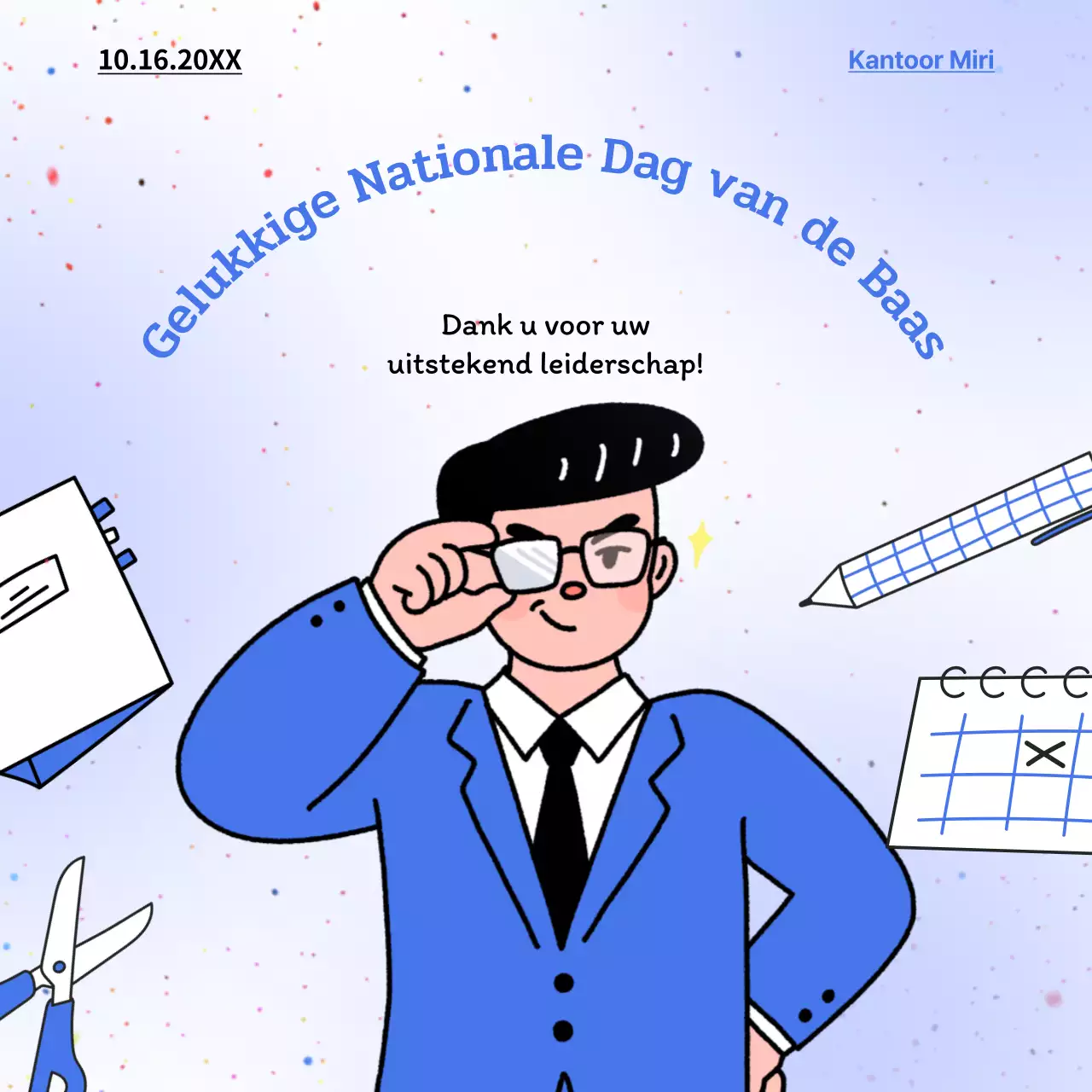 Blauw-witte eenvoudige reclame voor Nationale Dag van de Baas
