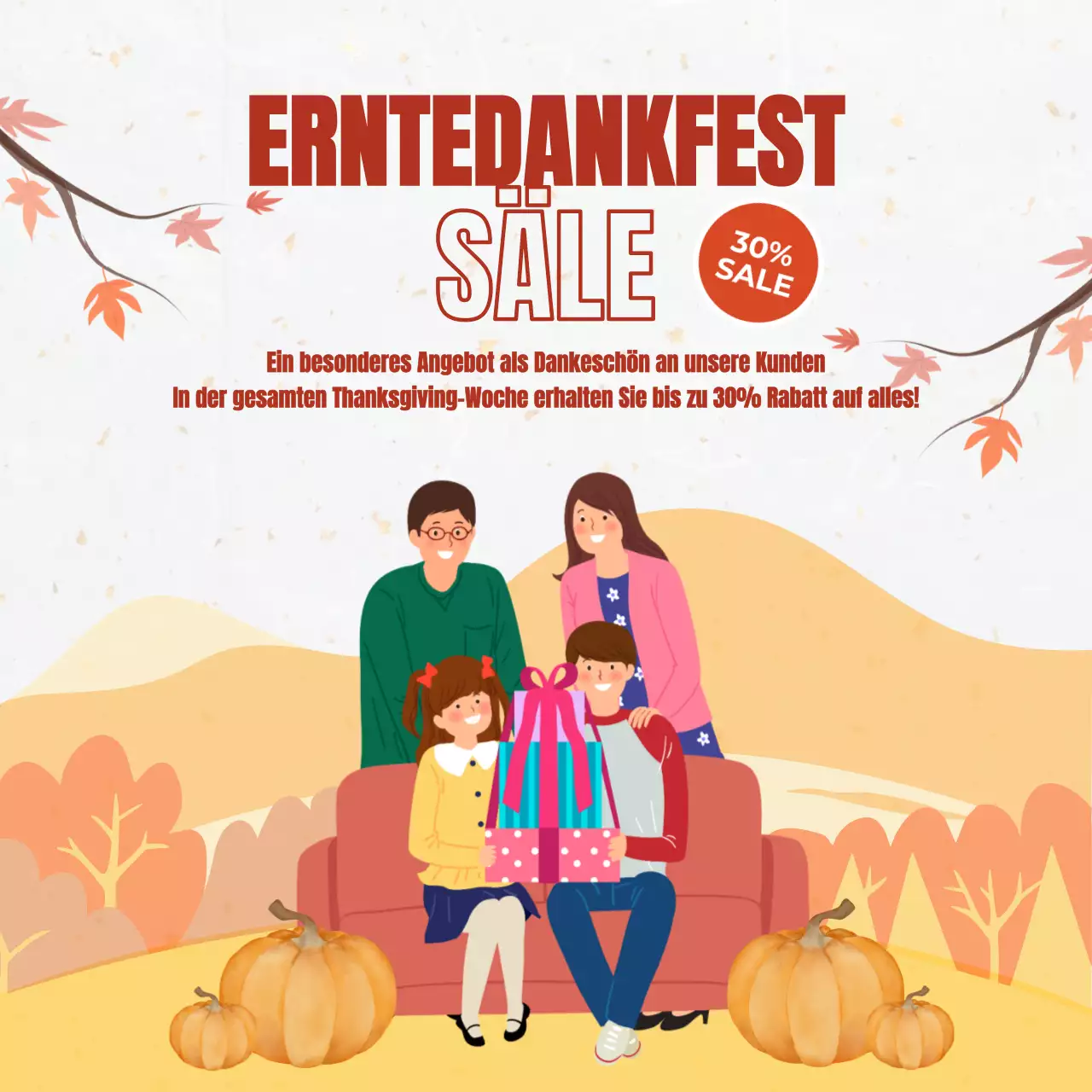 Gelbe und orangefarbene einfache Thanksgiving-Aktion