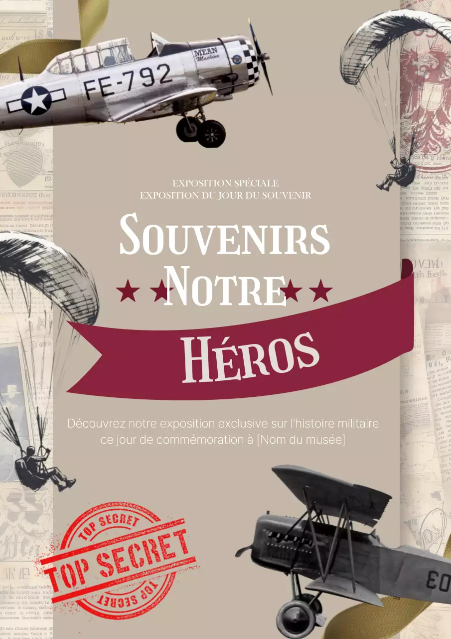 Publicité vintage beige et rouge pour l'exposition Memorial Day