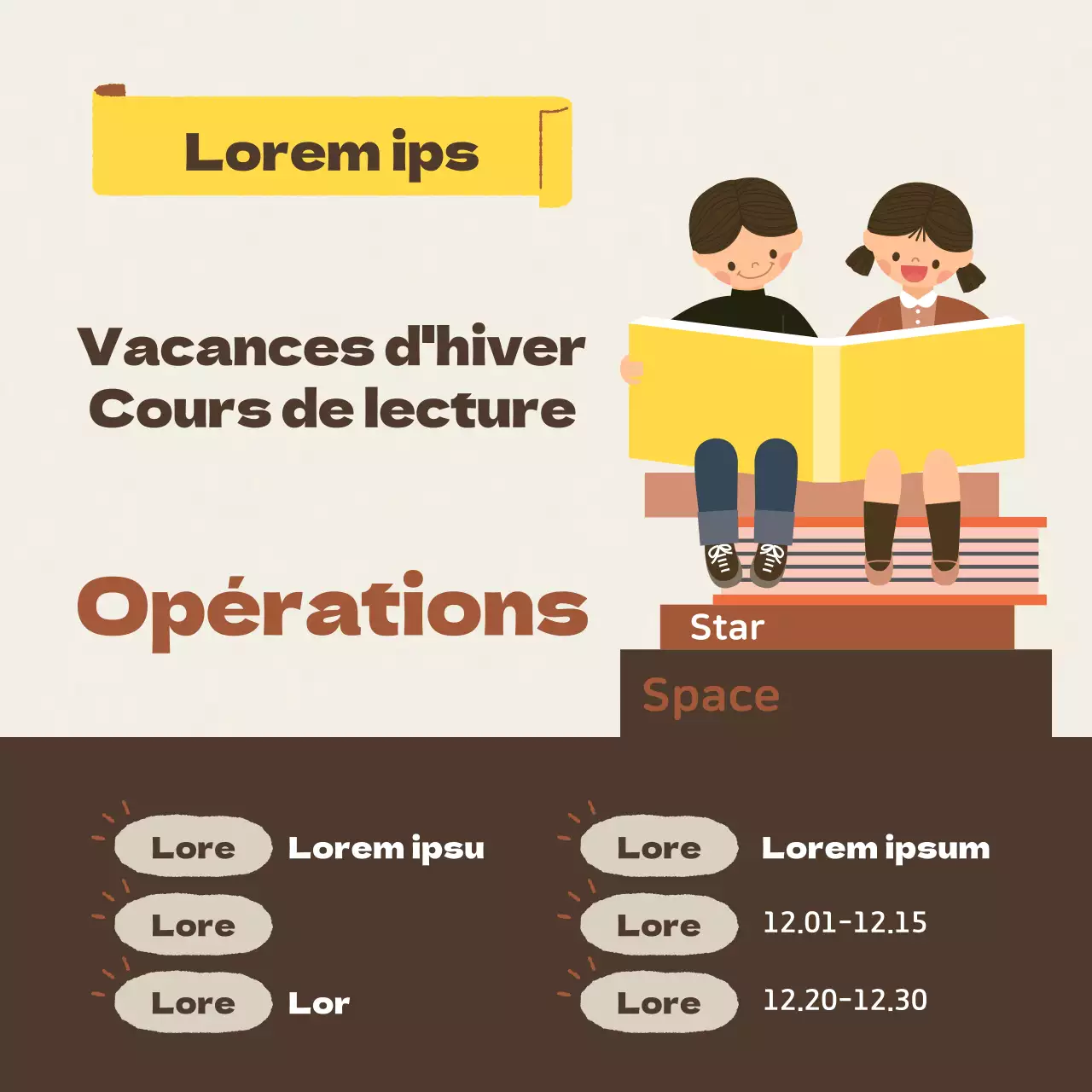 Promouvoir le programme de vacances d'hiver jaune et brun