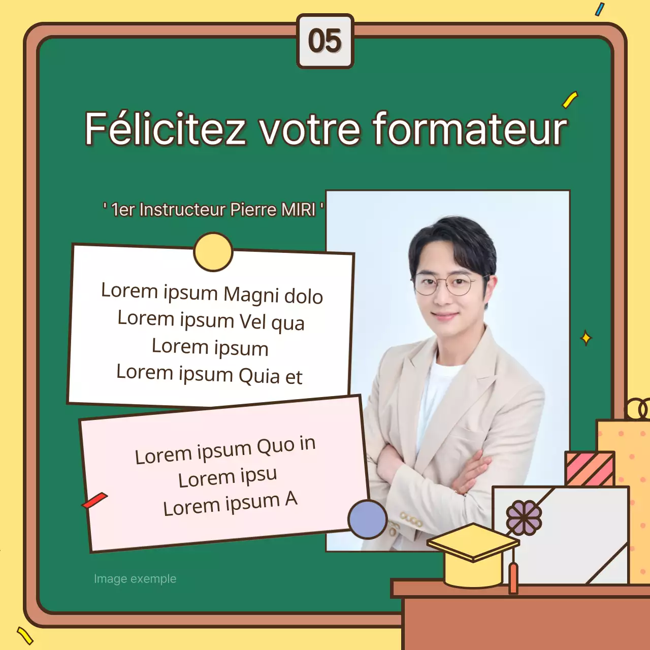 Un joli billet de fin d'études jaune et vert