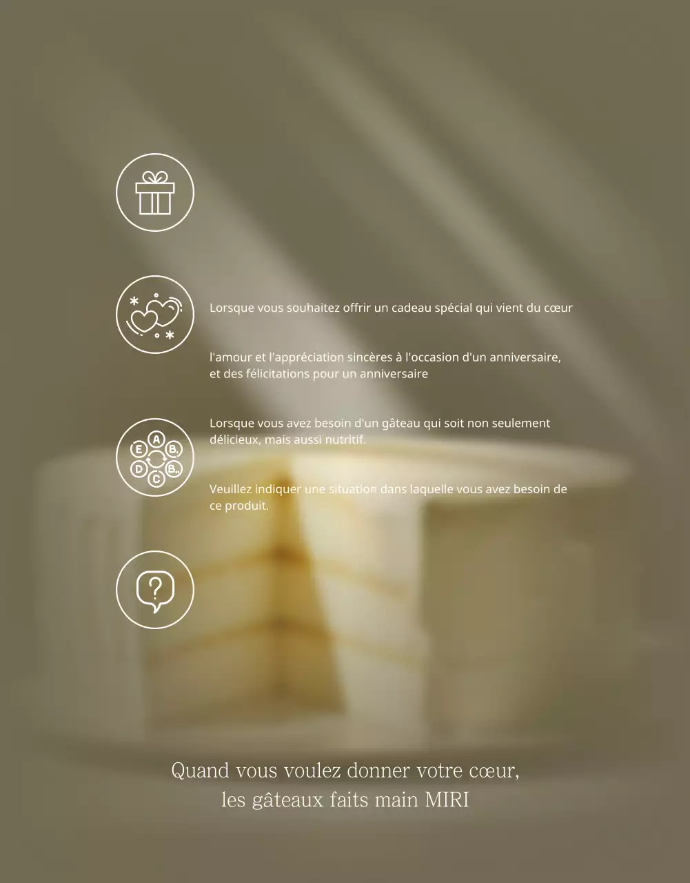 Annonce de la vente d'un simple gâteau beige et ivoire