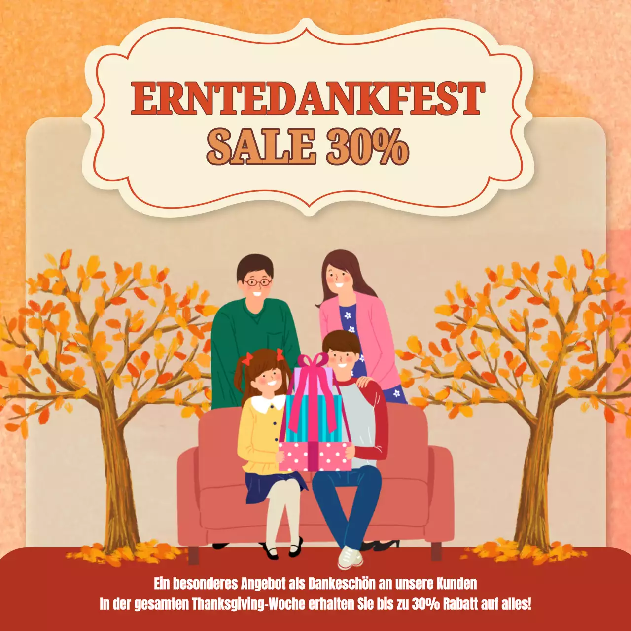 Gelbe und orangefarbene einfache Thanksgiving-Aktion