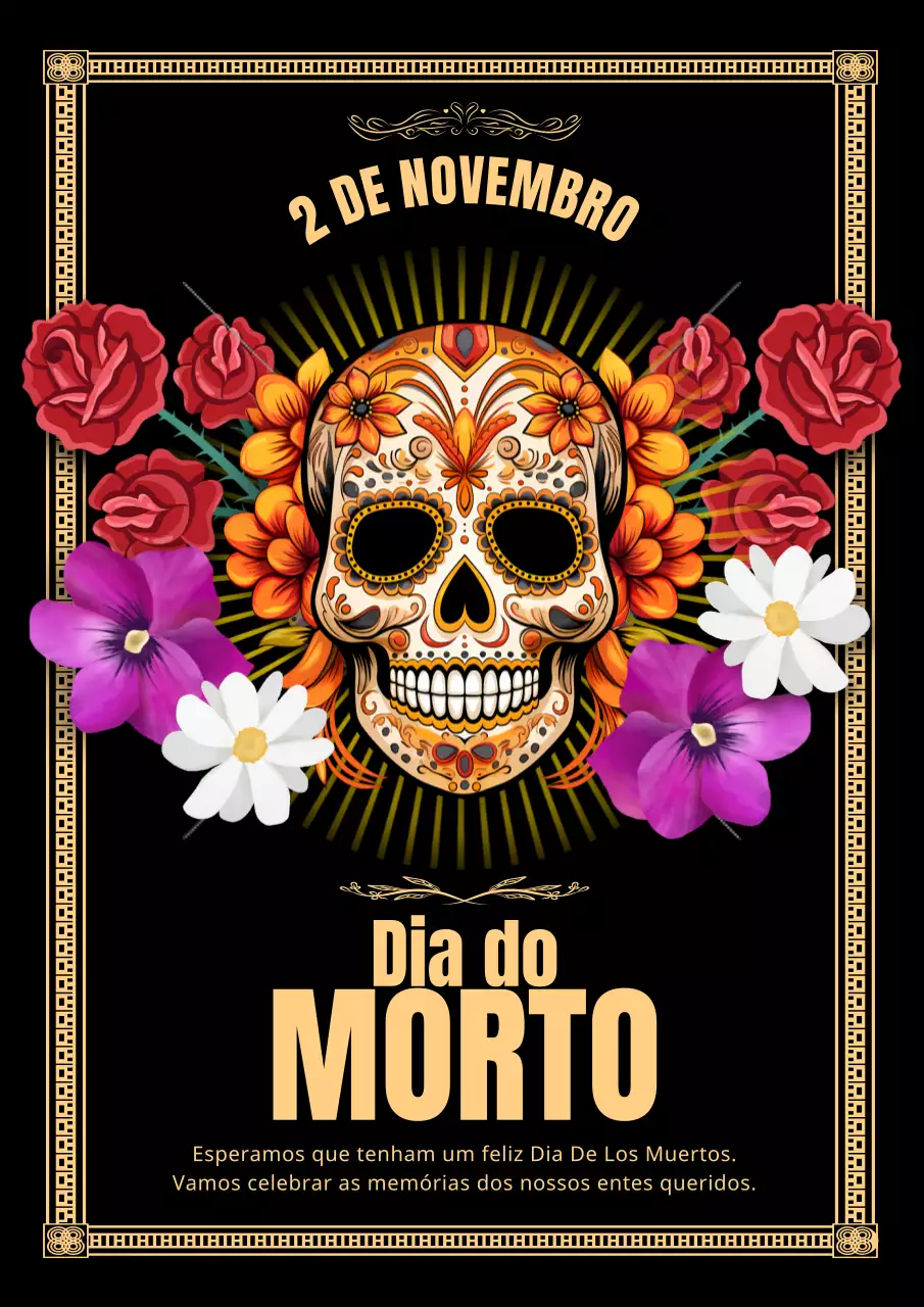 Anúncio elegante do Dia dos Mortos em preto e dourado