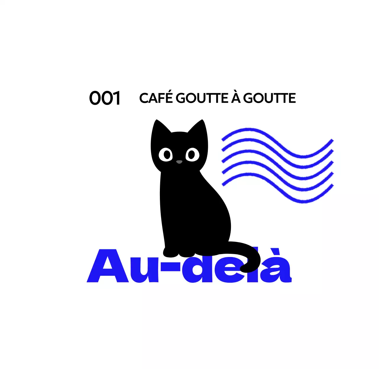 Marchandises de café avec des chats mignons, du texte bleu et des vagues