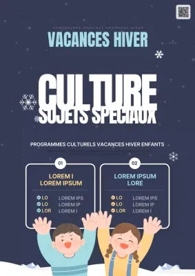 Promouvoir les émissions culturelles des vacances d'hiver des enfants bleu marine et blanc