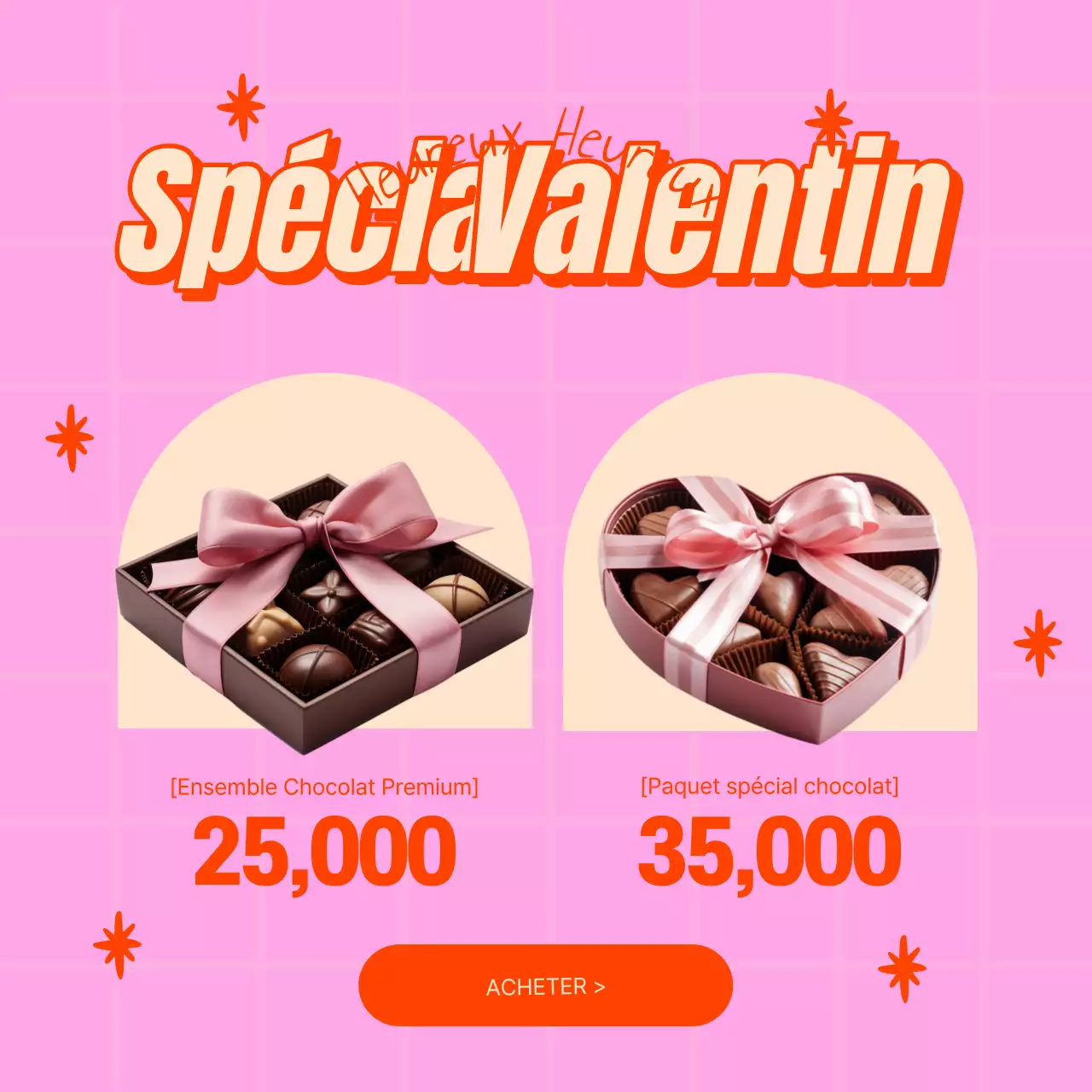 Publicité pop art pour les soldes de la Saint-Valentin en orange et rose