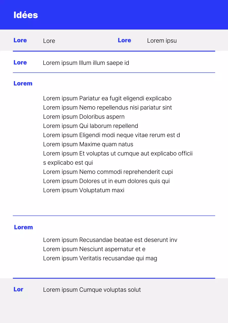 Une simple proposition d'idée de planification en bleu