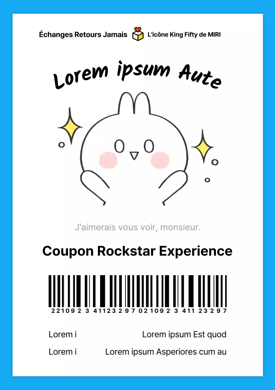 Joli coupon bleu et blanc pour l'événement d'ouverture