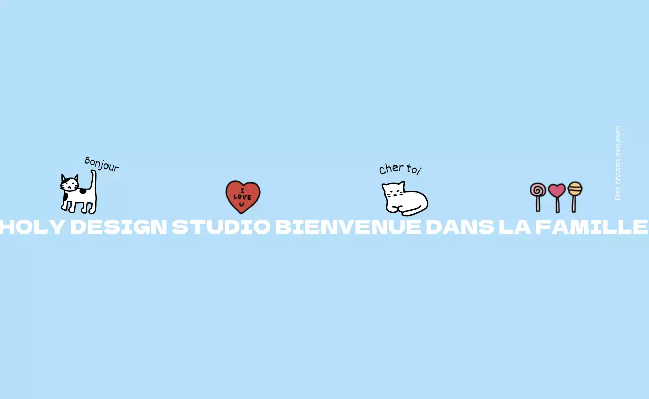 Kit de bienvenue d'un studio de design avec un chat dessiné à la main et un concept mignon