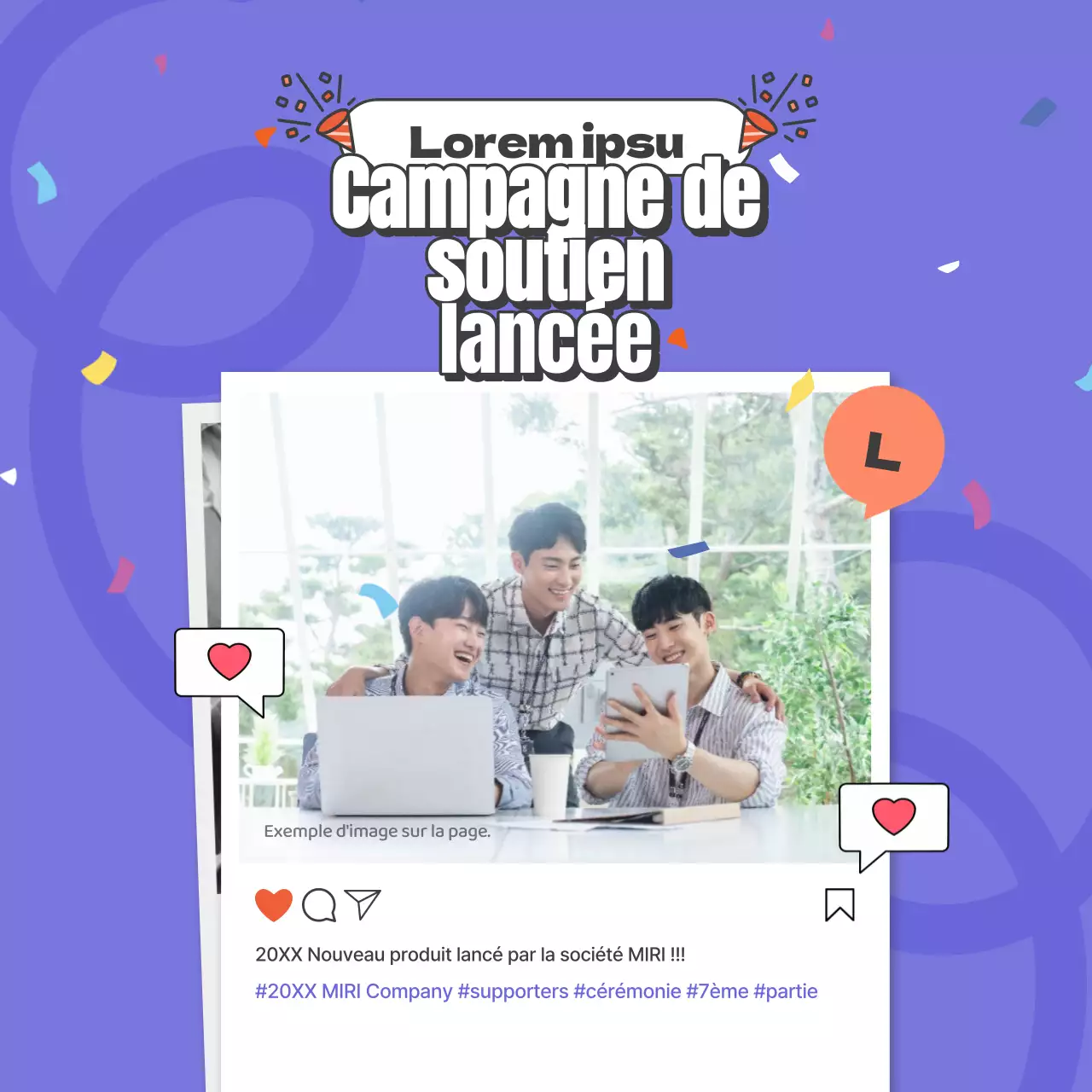 Promouvoir un simple lancement de supporters en violet et rouge.