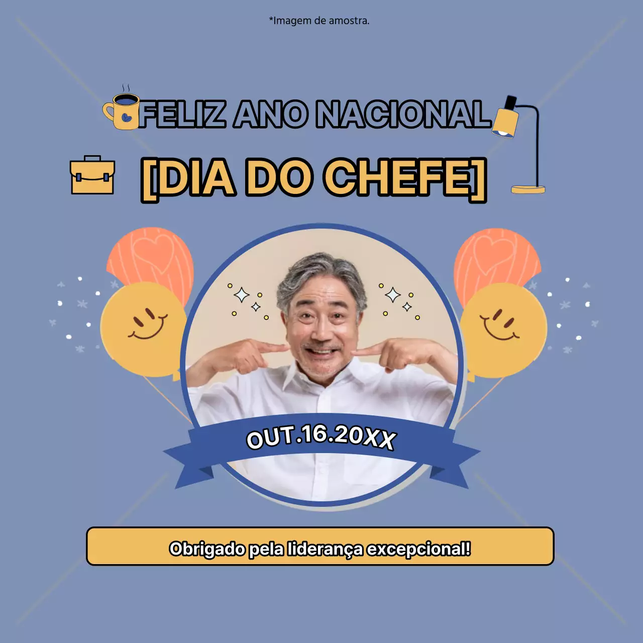 Aviso simples em azul celeste e bege de Feliz Dia do Chefe