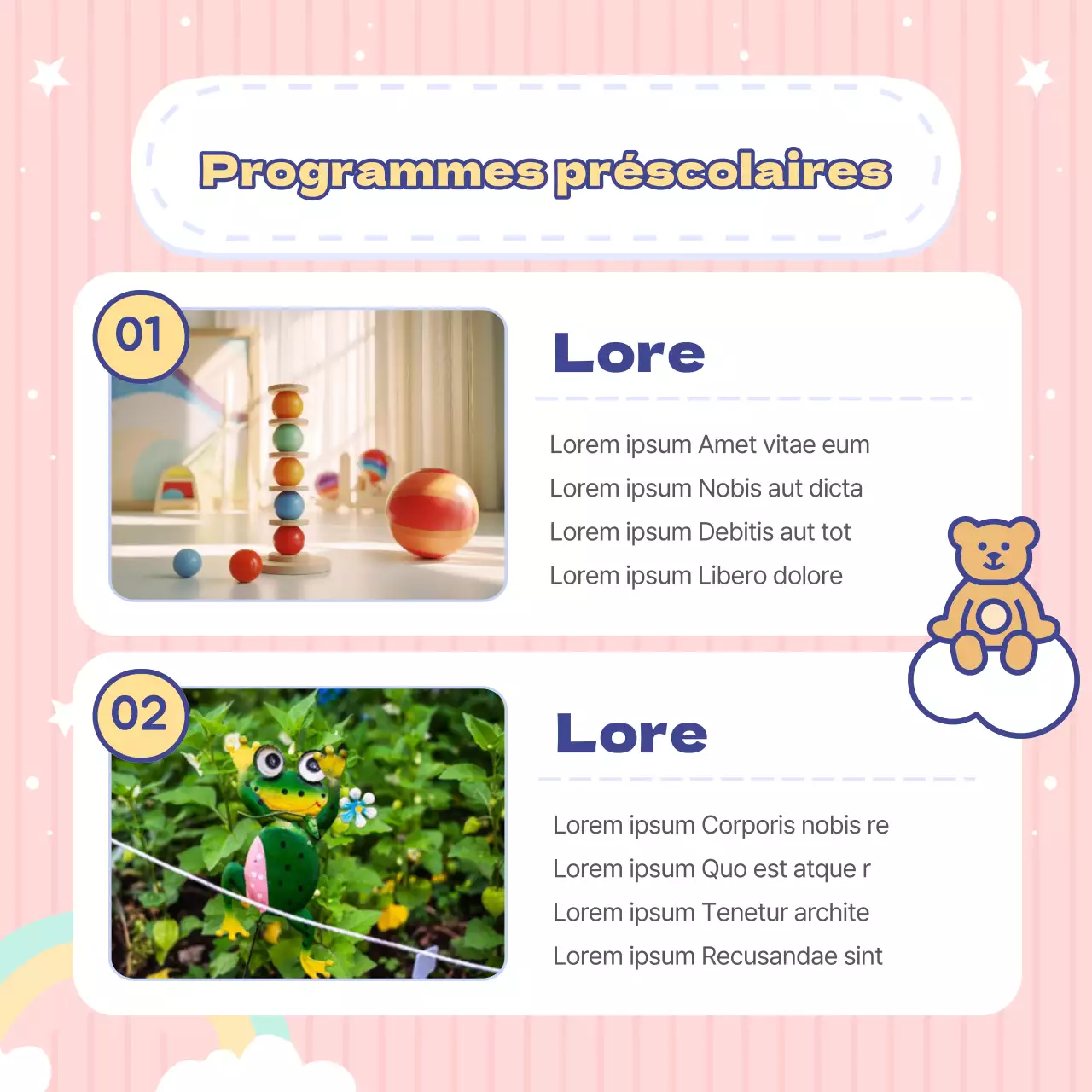 Adorables petites annonces de jardin d'enfants bleu clair et rose