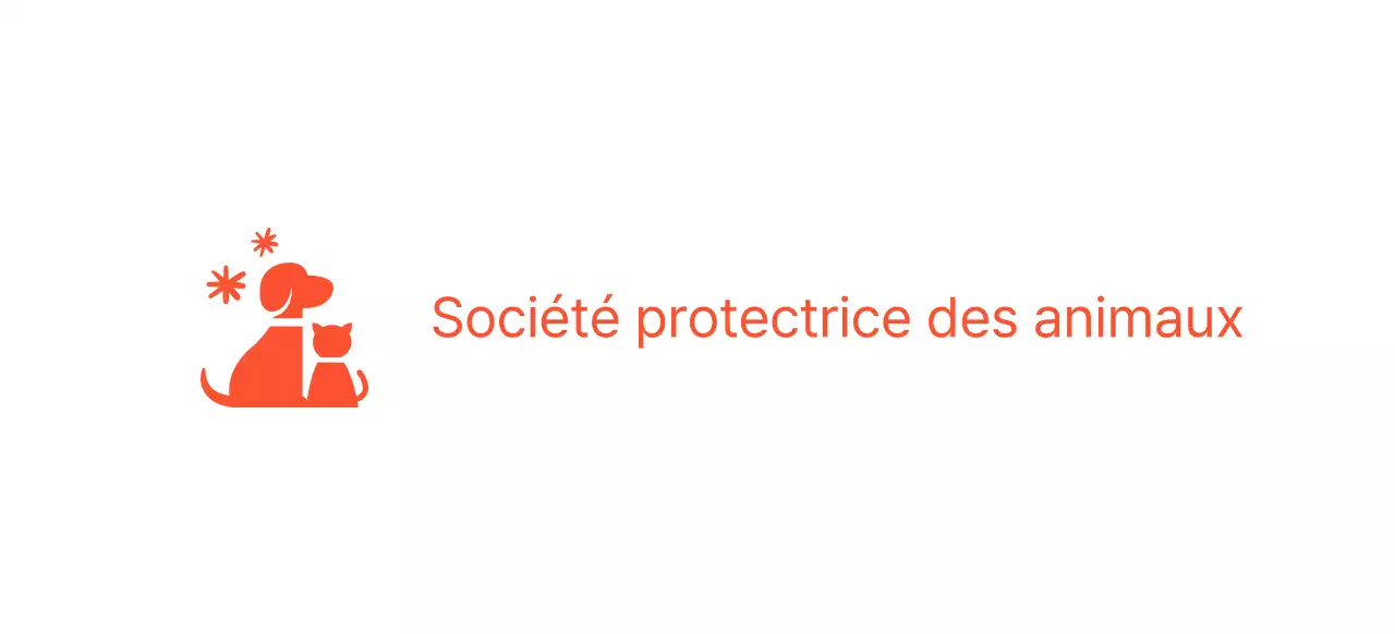 Association de protection des animaux avec un joli logo illustré d'un chien et d'un chat en rouge.