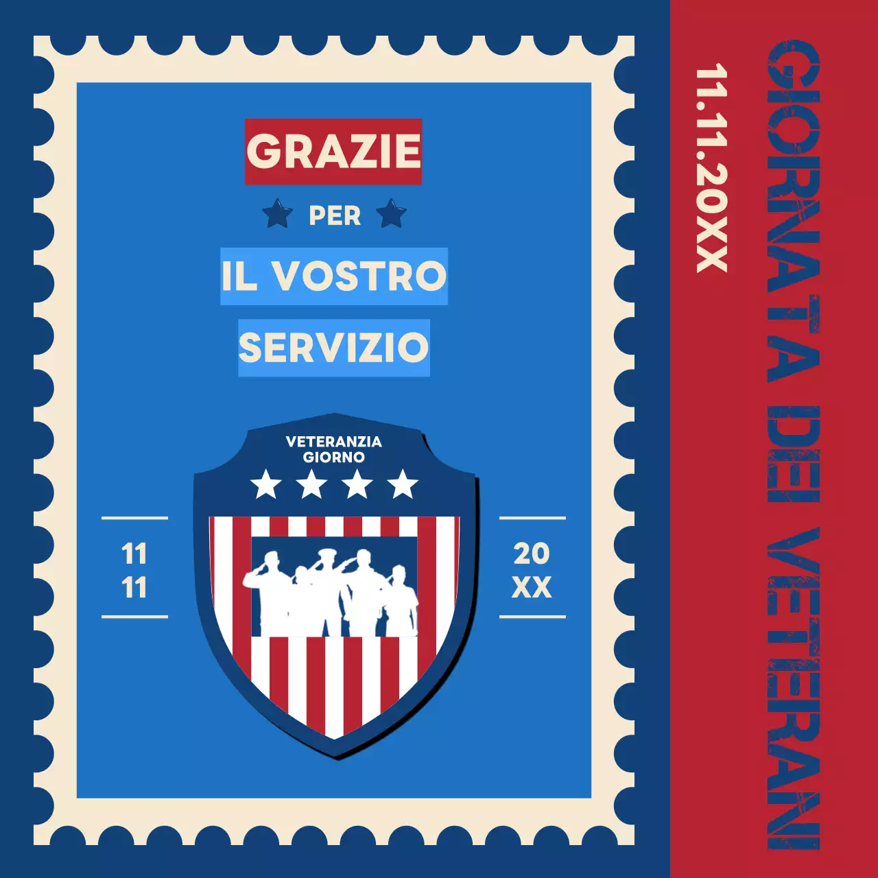 Pubblicità vintage blu e rossa per il Veteran's Day