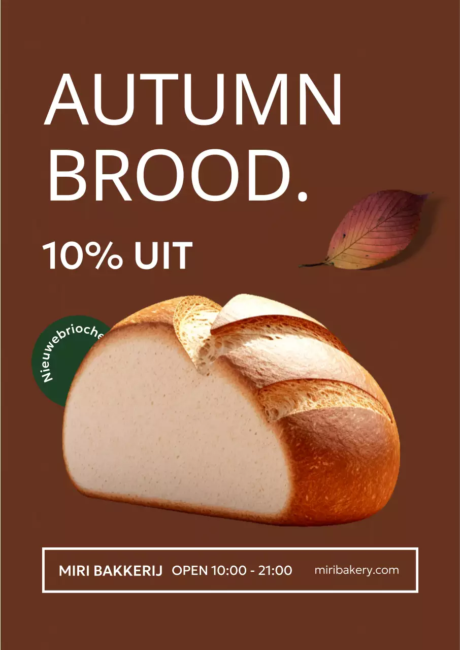 Promoot een herfstig bakkerijmenu met fotorealisme van gevallen bladeren op een bruine achtergrond