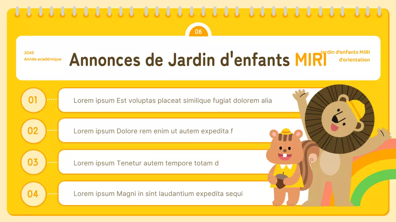 Présentation de l'orientation préscolaire jaune et orange