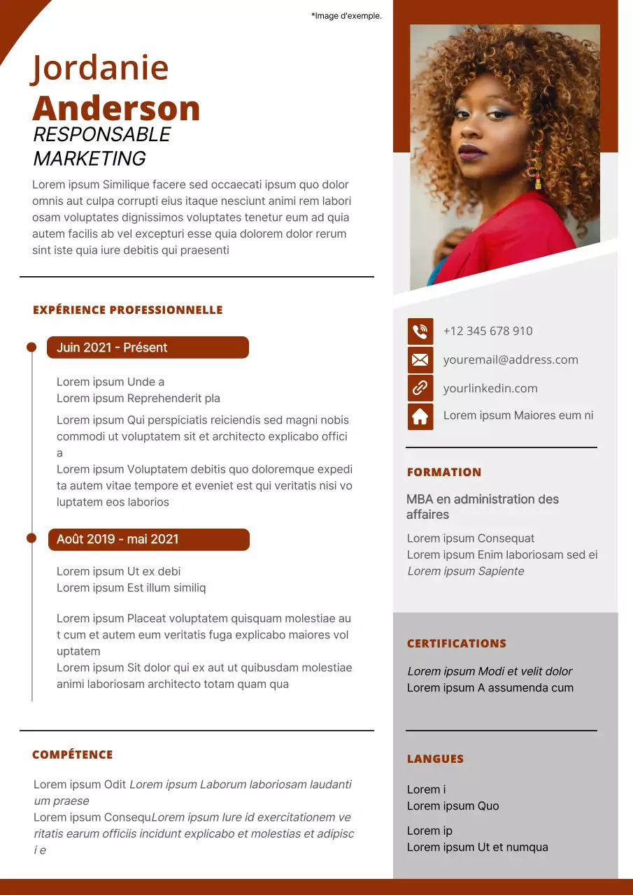 C.V. moderne de directeur du marketing, rouge et gris