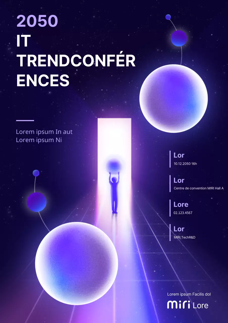 Promouvoir une conférence numérique avec une ambiance cybernétique en bleu marine et violet