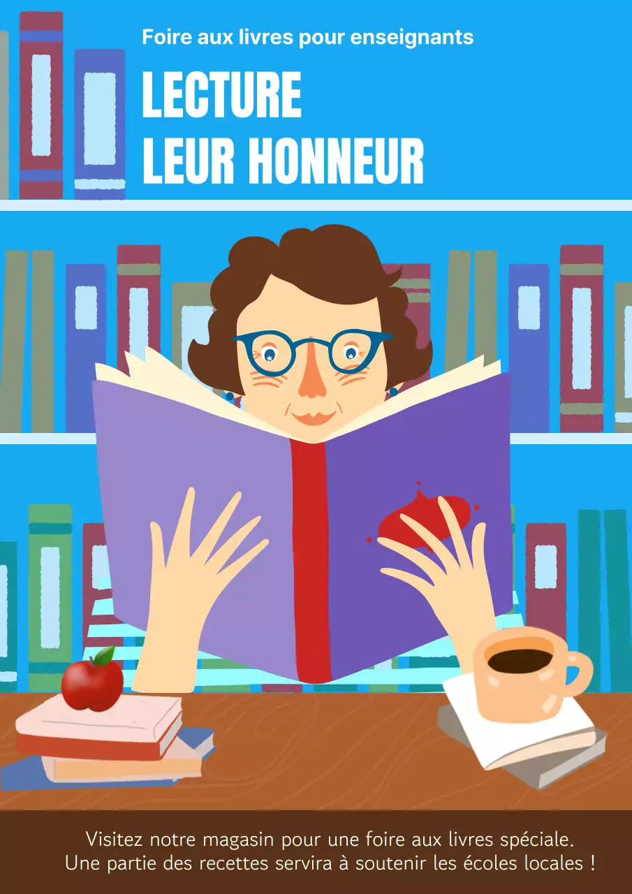 Annonce de l'événement de lecture de la Journée des enseignants bleu ciel et violet Kitsch