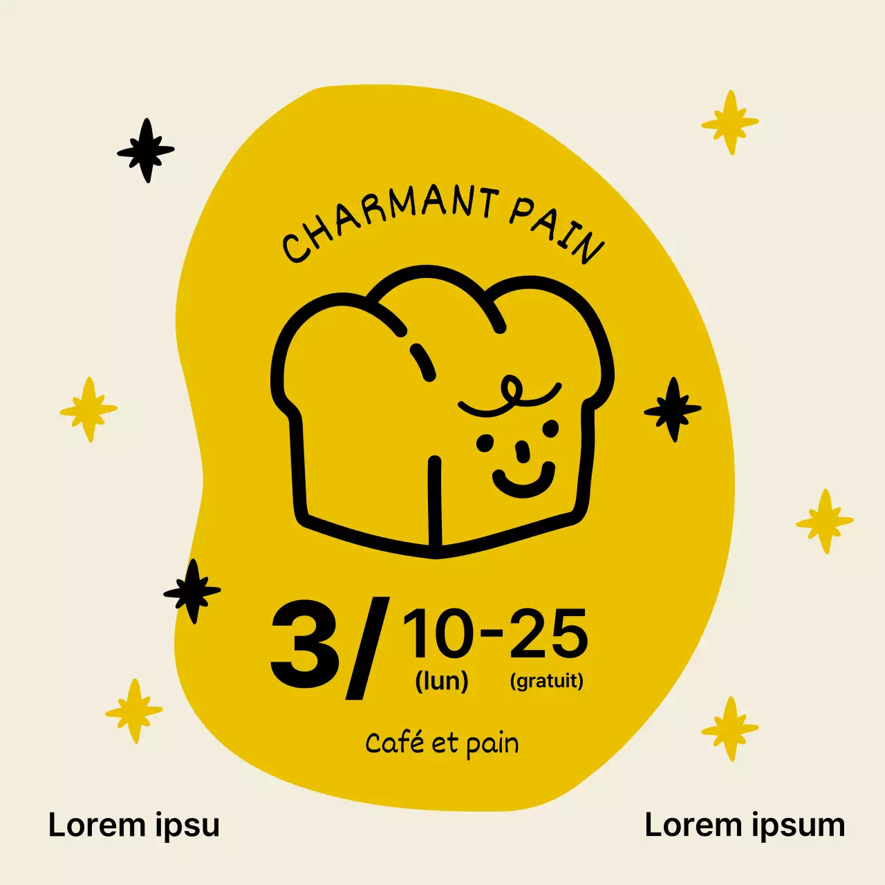 Menu simple de boulangerie-café en jaune et beige avec une annonce de réduction