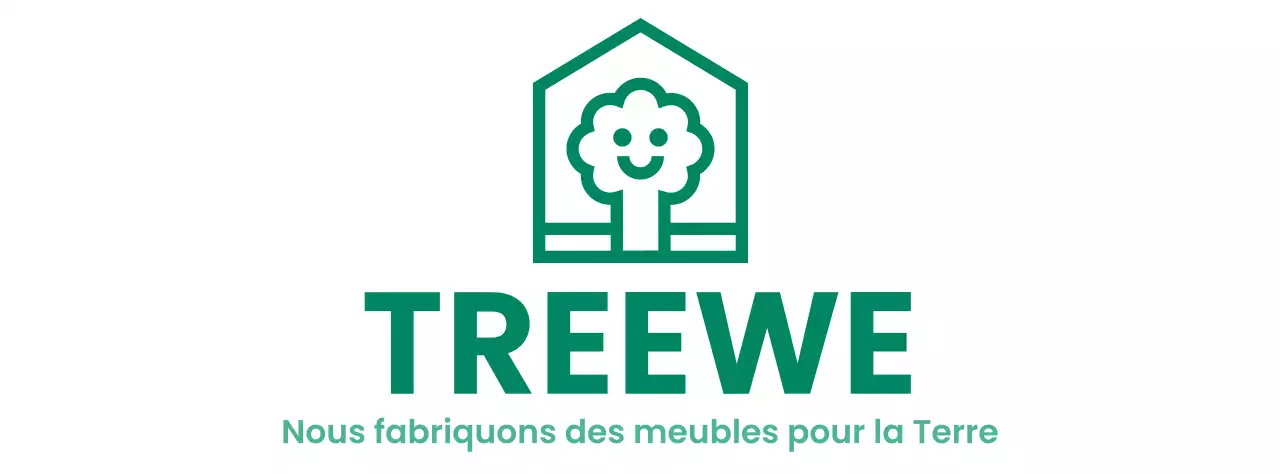 Design d'une entreprise de meubles avec un logo de marque représentant un arbre dans une maison