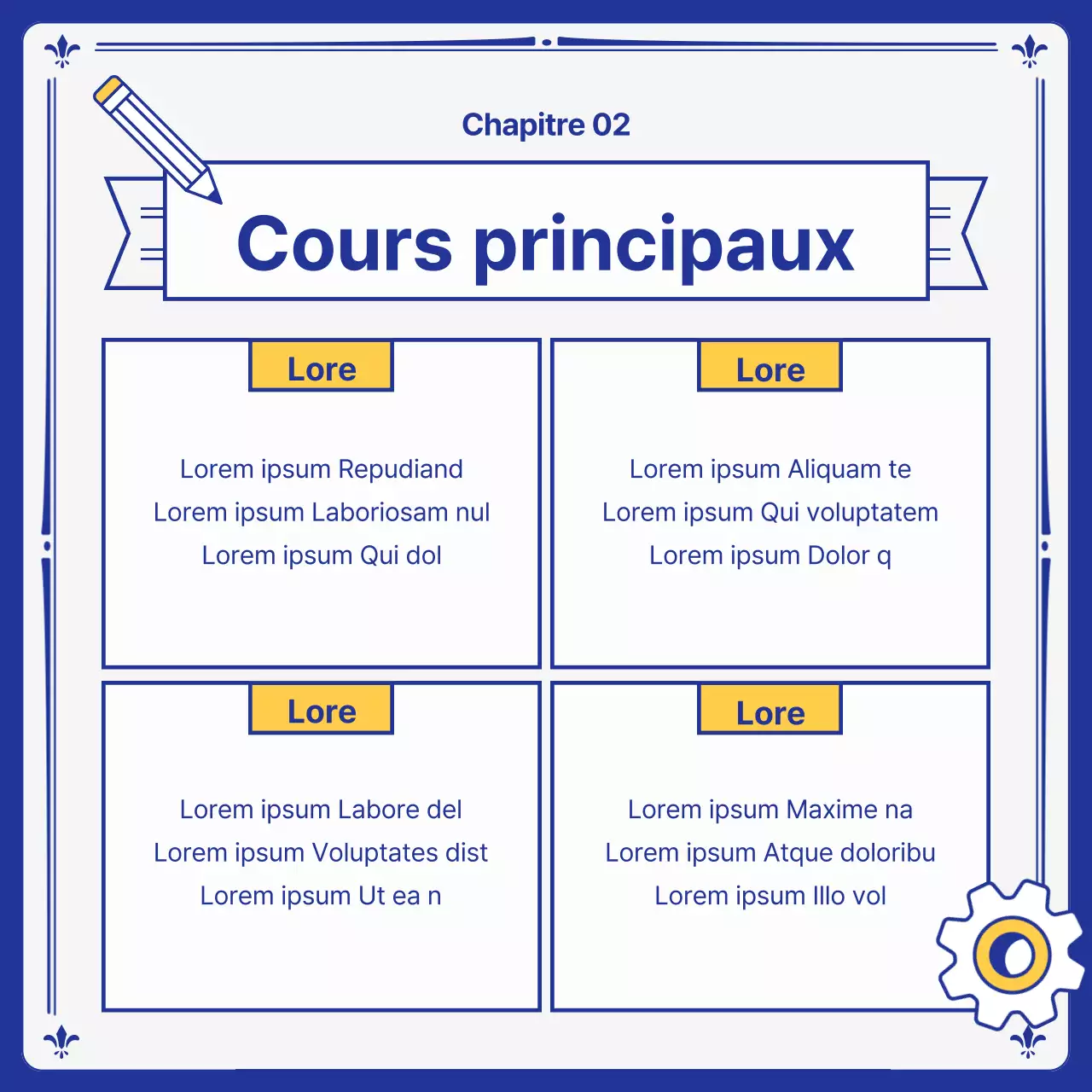 Prospectus des départements universitaires jaune et bleu marine kitsch