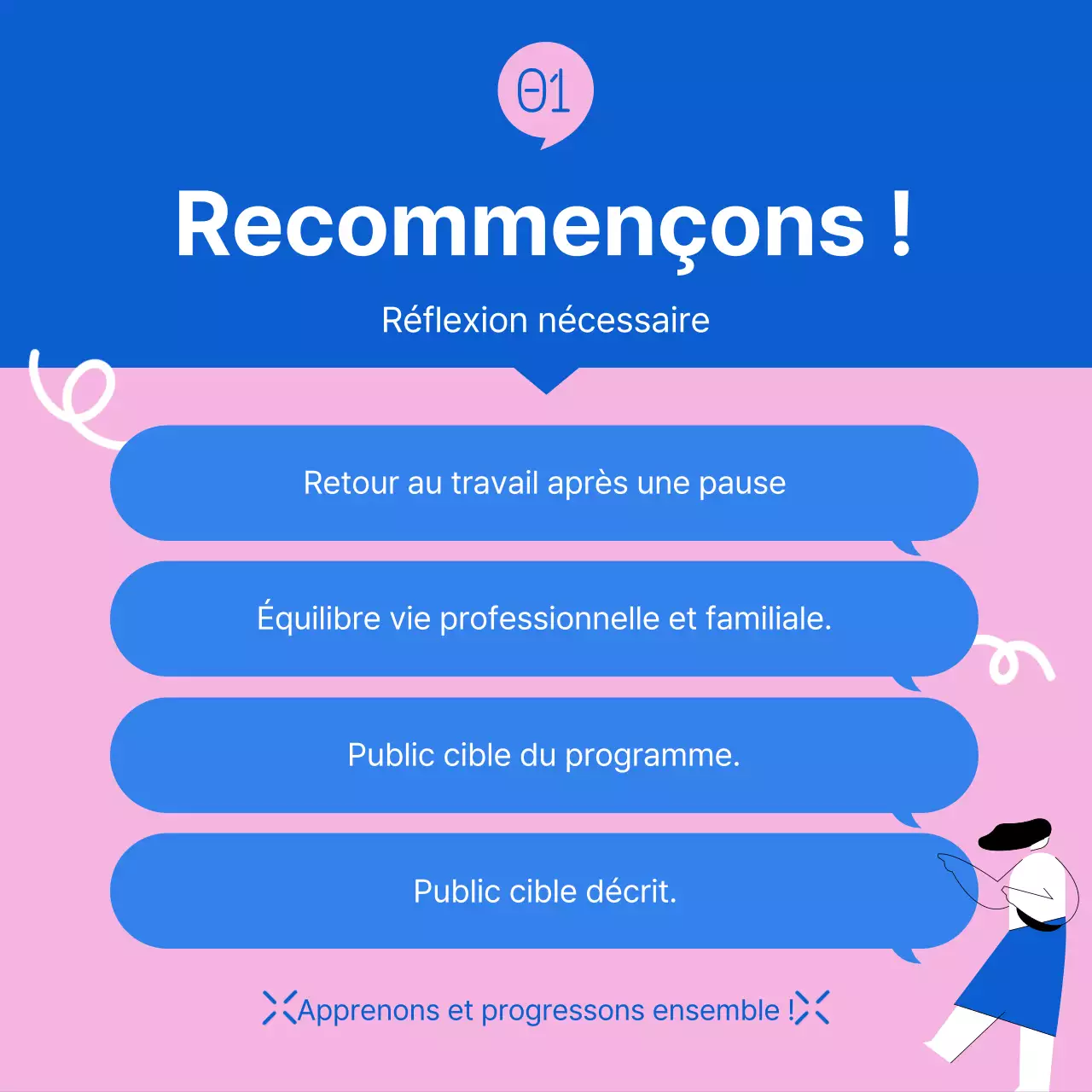 Promouvoir le programme moderne bleu et rose "Women's Career Leap" (Saut de carrière pour les femmes)