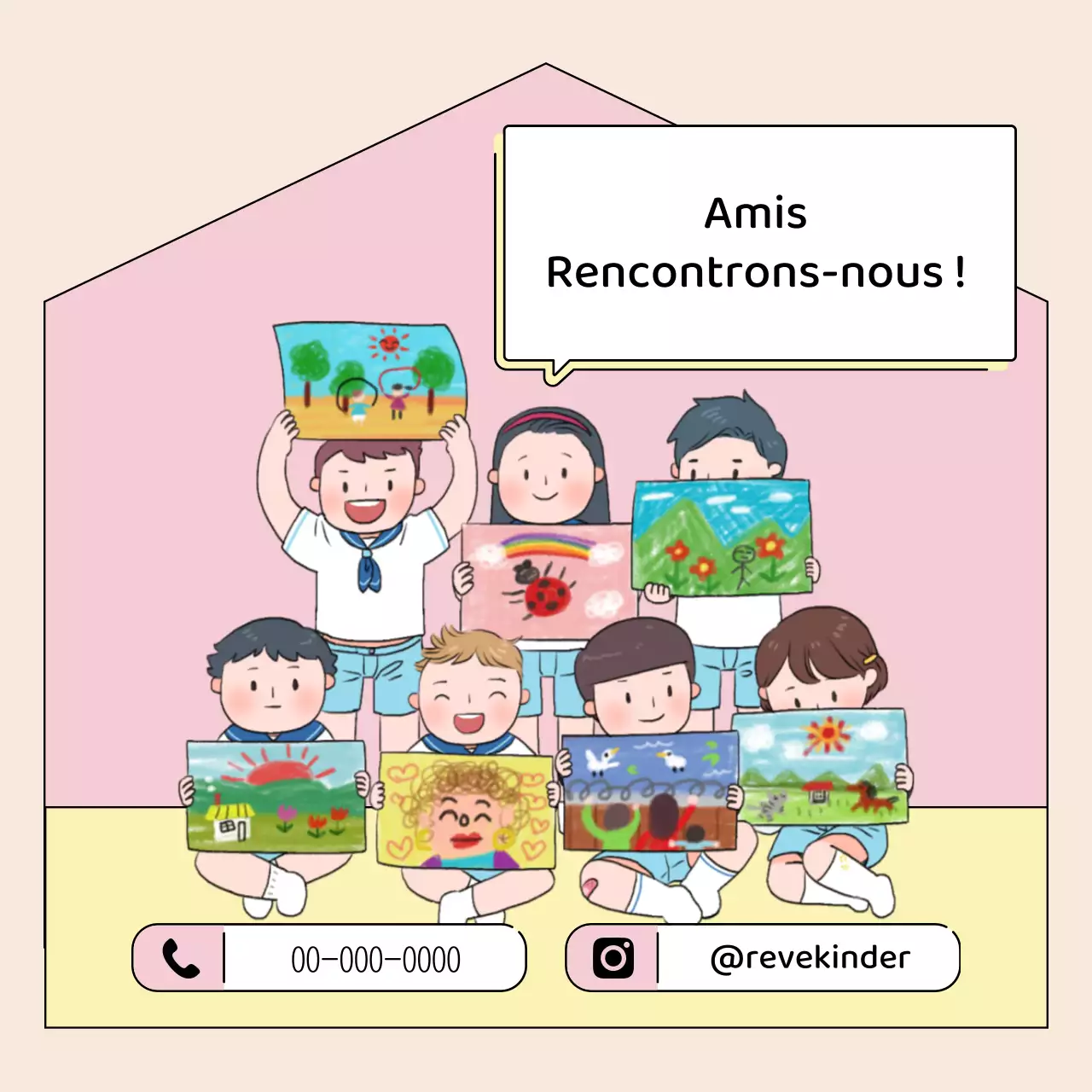 Petites annonces préscolaires mignonnes en jaune et rose