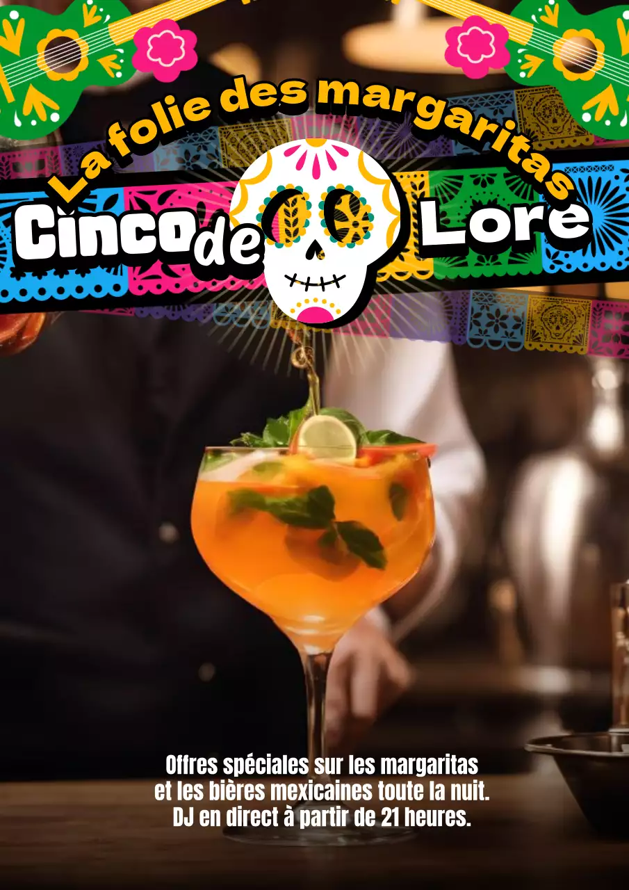 Publicité pour l'événement Cinco Mayo Bar Kitsch vert et orange