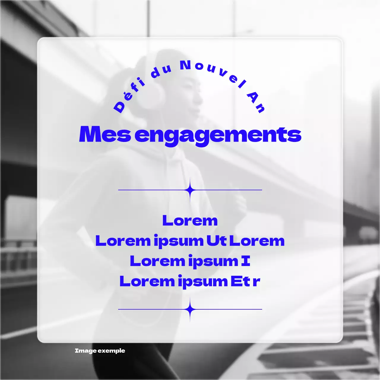 Un message moderne sur le défi du Nouvel An en bleu, noir et blanc