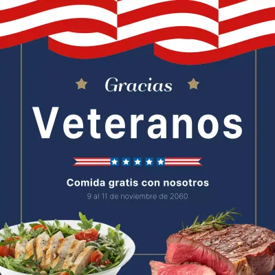 Anuncio sencillo azul marino y rojo para el Día de los Veteranos