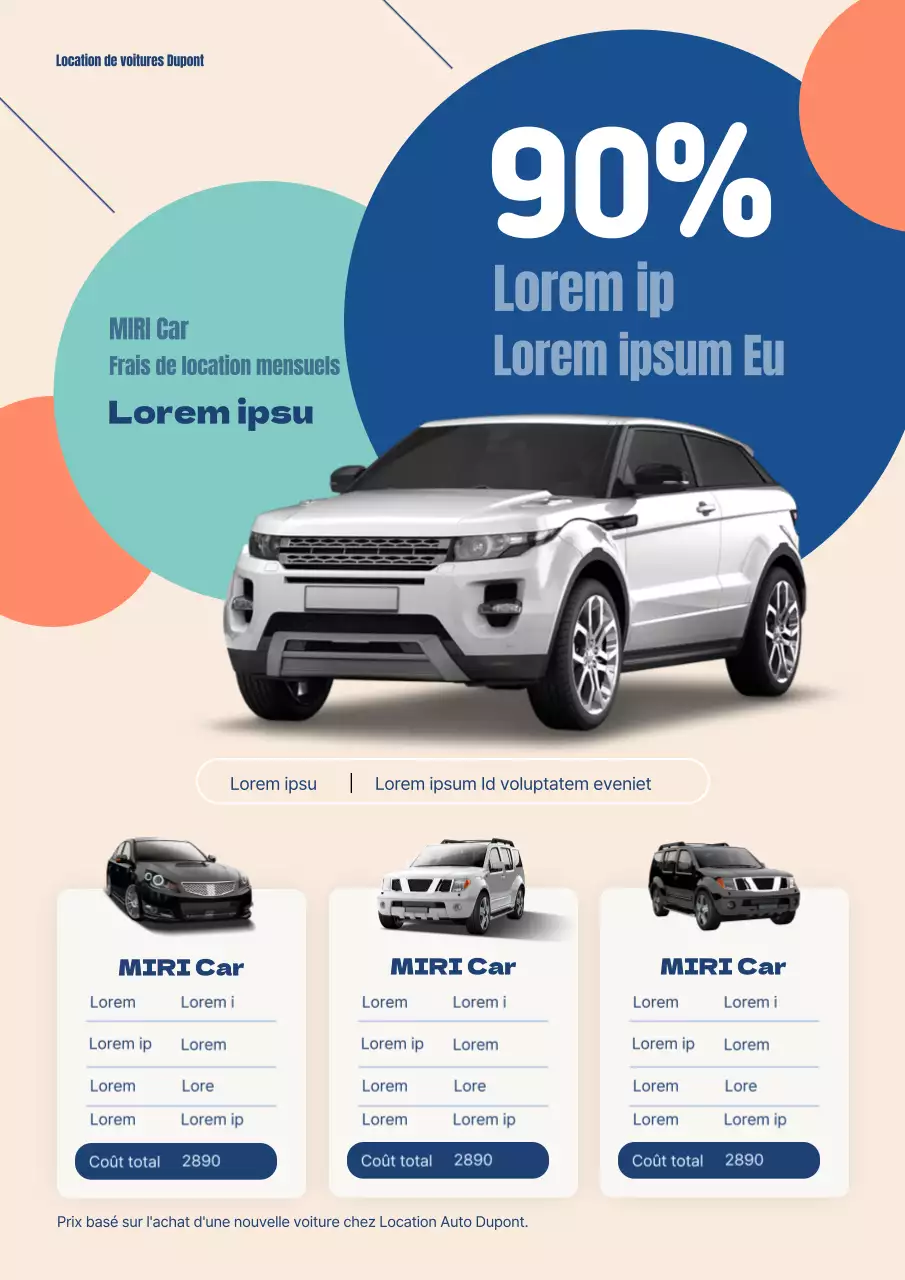 Une simple annonce de location de voiture en orange et bleu