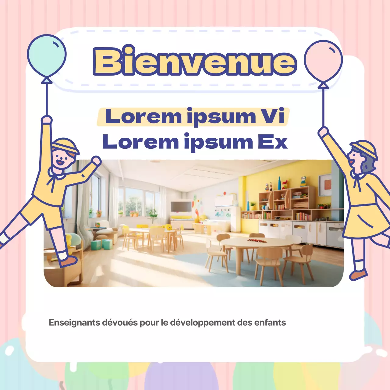 Adorables petites annonces de jardin d'enfants bleu clair et rose