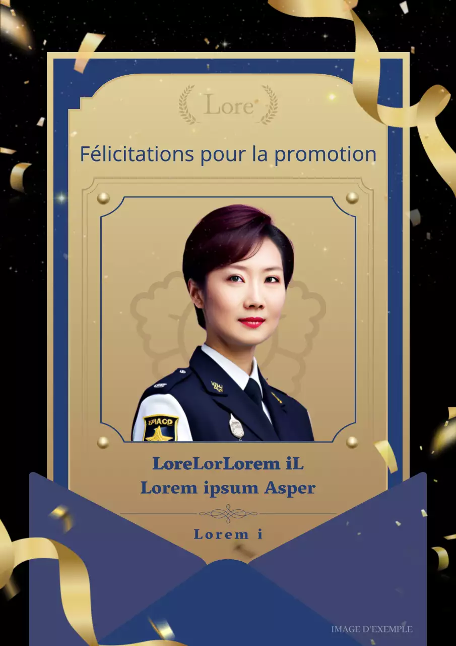 Annonce luxueuse de promotion de la police en bleu marine et or
