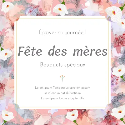 Publicité pour l'événement de la fête des mères avec des fleurs élégantes roses et blanches