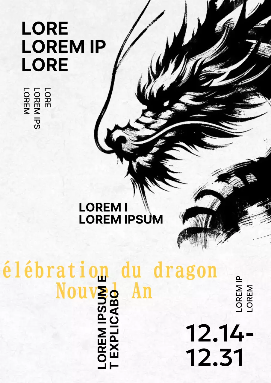 Invitation à la fête traditionnelle de l'année du dragon en noir et jaune