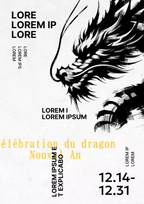 Invitation à la fête traditionnelle de l'année du dragon en noir et jaune