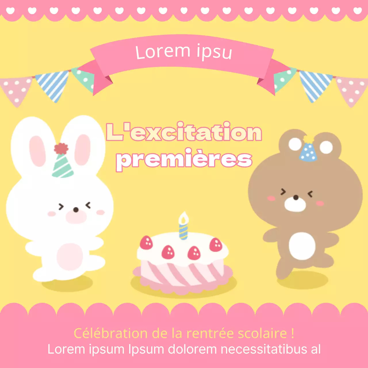 Adorable faire-part de félicitations jaune et rose