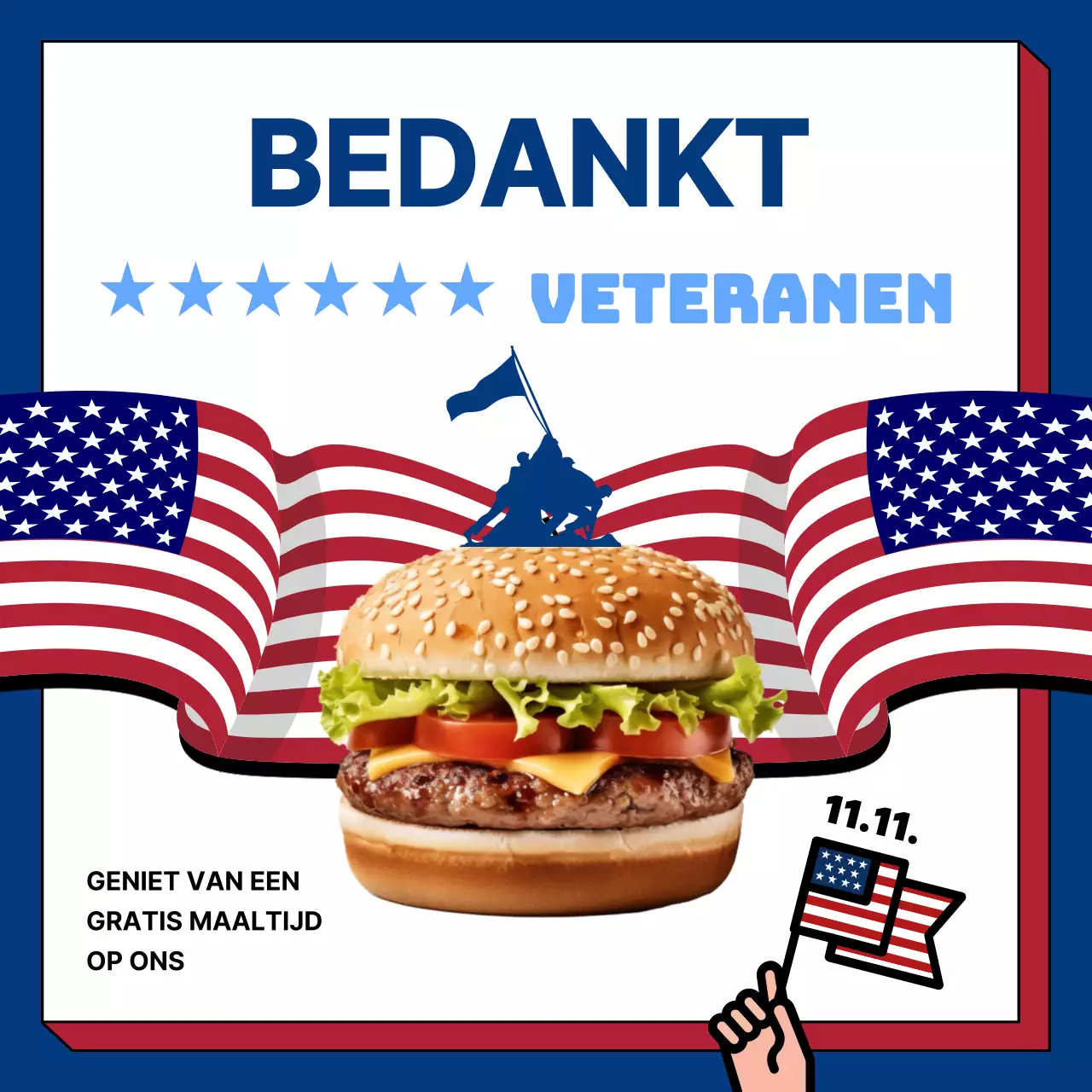 Witte en blauwe retro reclame voor Veteranendag