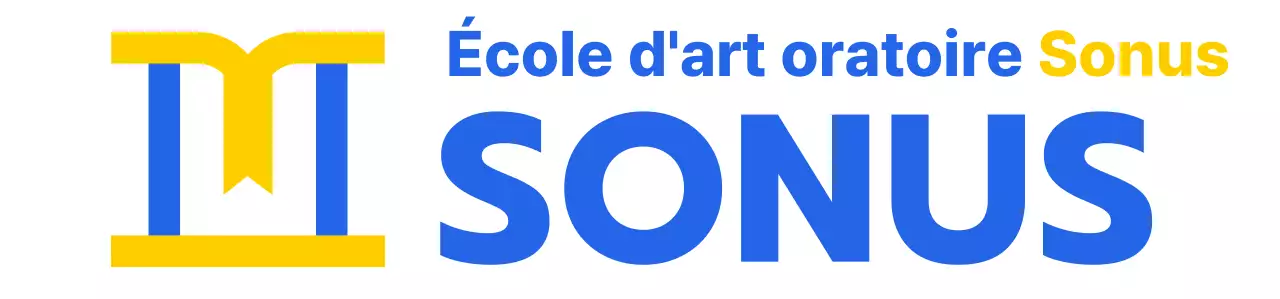 Conception d'une école de la parole en couleur avec une icône représentant un podium