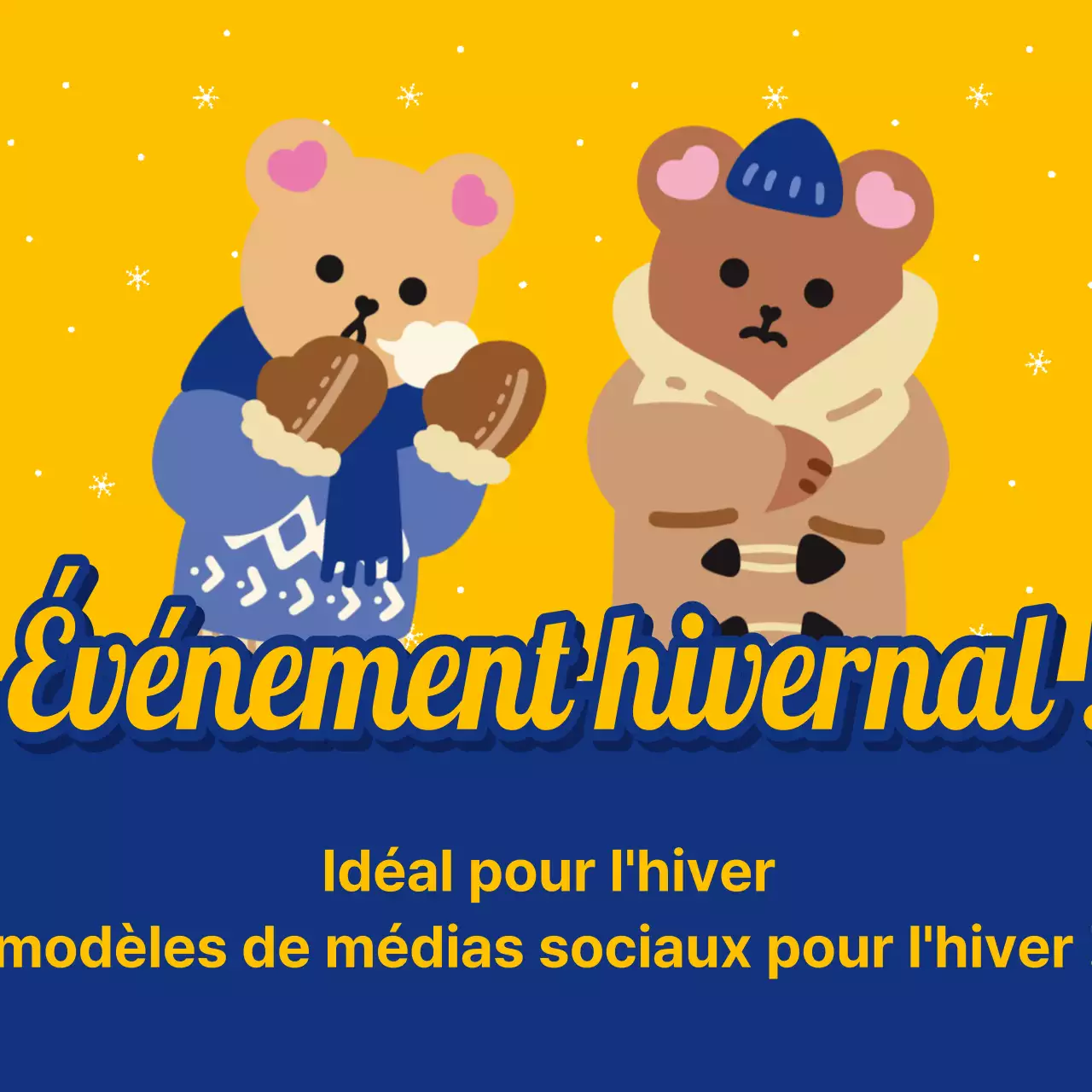 Pop-art : publicités hivernales pour des événements de fidélisation et de réduction en bleu et jaune