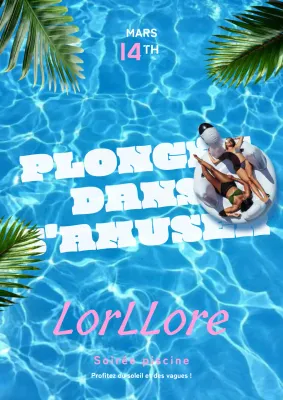 Faites la promotion d'une fête sur la plage avec des photos de personnes et de plantes nageant dans le bleu clair.