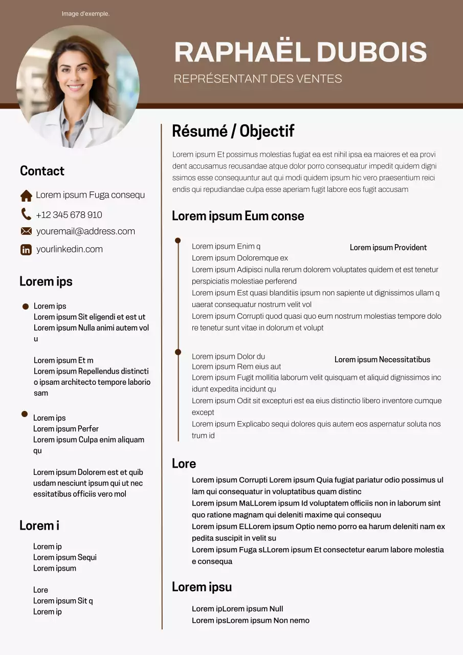 C.V. de base de représentant des ventes blanc et kaki