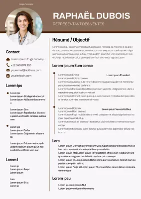 C.V. de base de représentant des ventes blanc et kaki