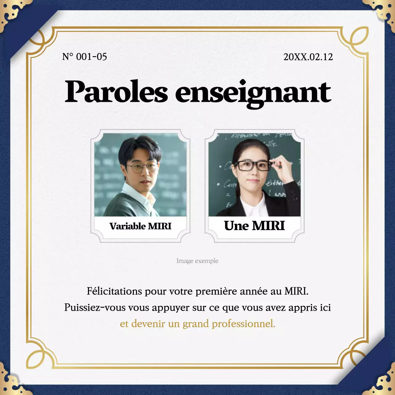 Promouvoir l'achèvement du programme avec un schéma de couleurs classique marine et or